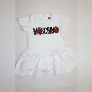 Moschino White Baby Dress with Strawberry Accents